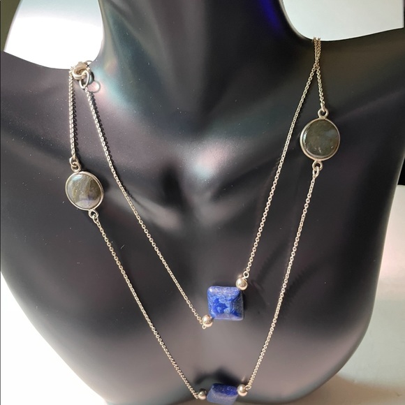 Lapis and Round Labradorite 925 Sterling Silver Station Necklace 36” - Picture 12 of 15